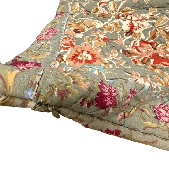LL BEAN Quilted Pillow Sham Green Floral Rustic Farmhouse Standard Pillowcase Co - Picture 10 of 11